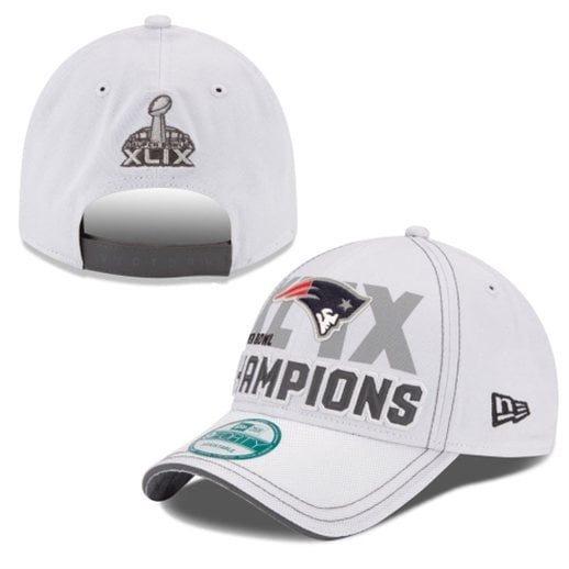 New Era New England Patriots Youth White Super Bowl XLIX Champions Trophy Collection Locker Room 9FORTY Adjustable Hat