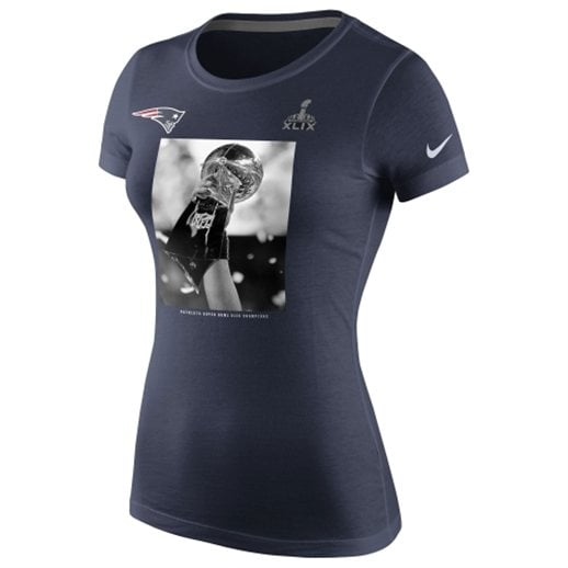 Nike New England Patriots Women's Navy Blue Super Bowl XLIX Champions Celebration Lombardi T-Shirt