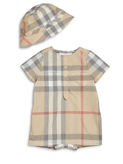 Burberry Infant's Rocco Two-Piece Check Shortall & Hat Set