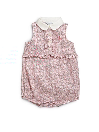 Ralph Lauren Infant's Pintucked Floral Shortall in Pink