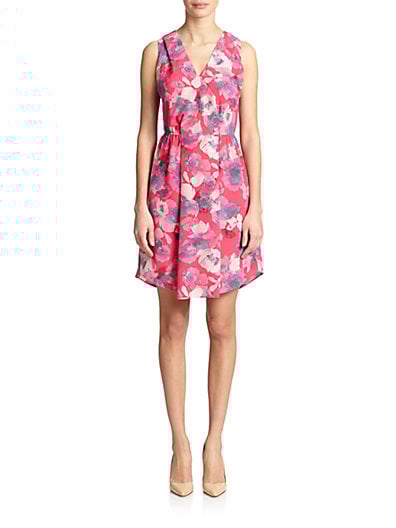 Rebecca Taylor Floral Print Cutout Dress in Fuchsia