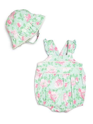 Hartstrings Infant's Two-Piece Floral Bubble Romper & Hat Set in Green and Pink Floral