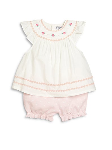 Hartstrings Infant's Two-Piece Floral-Embroidered Top & Bloomers Set with Embroidered Roses