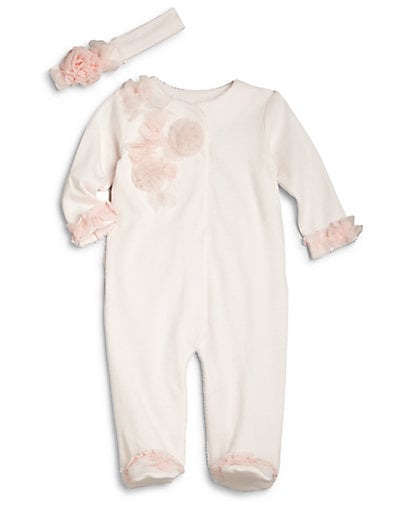 Miniclasix Infant's Two-Piece Rosette Footie & Headband Set in Pink