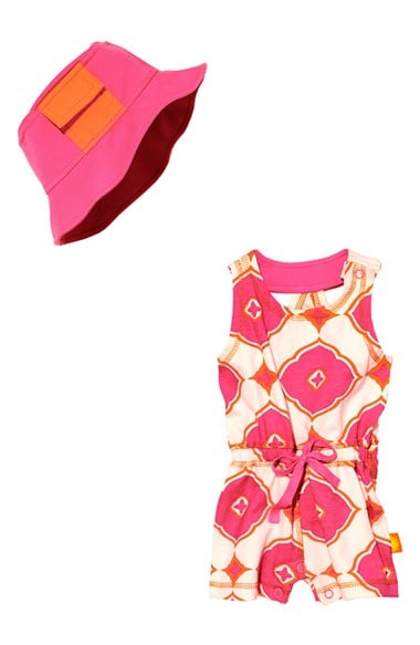 MASALABABY 'Racer' Tile Print Romper & Hat (Baby Girls) in Pink