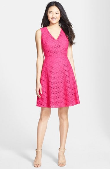 Halogen® Eyelet Fit & Flare Dress (Regular & Petite) in Pink Rouge