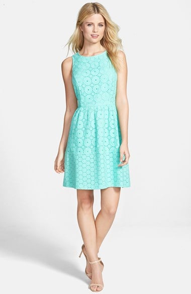kensie Sleeveless Eyelet Cotton Fit & Flare Dress in mint
