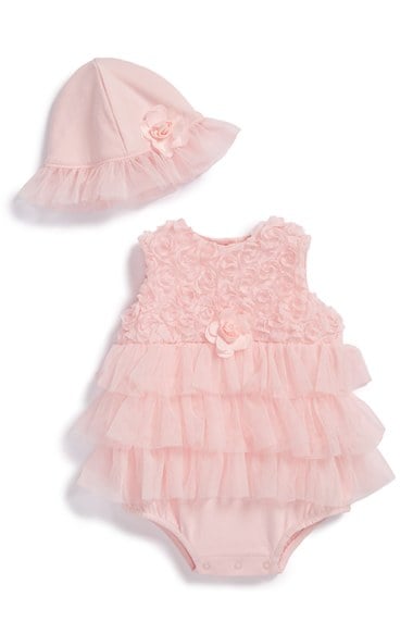 Little Me 'Rosette' Romper & Hat (Baby Girls) in Light Pink
