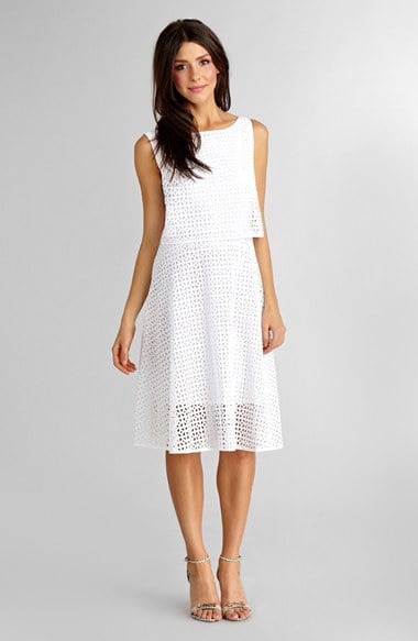 Donna Morgan Cotton Eyelet Midi Dress in White