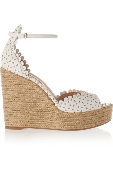 TABITHA SIMMONS Harp perforated leather wedge sandals in white