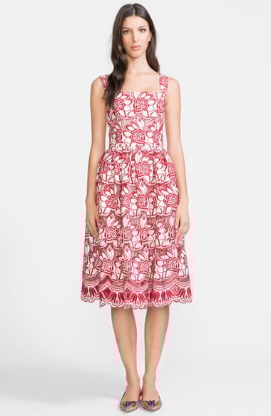 Dolce & Gabbana Embroidered Eyelet Fit & Flare Dress in Red/White