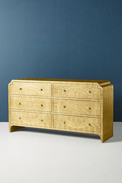 Hand-Embossed Lotus Six-Drawer Dresser Bronze dressers