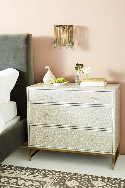 Scroll Vine Inlay Three-Drawer Dresser Light Grey