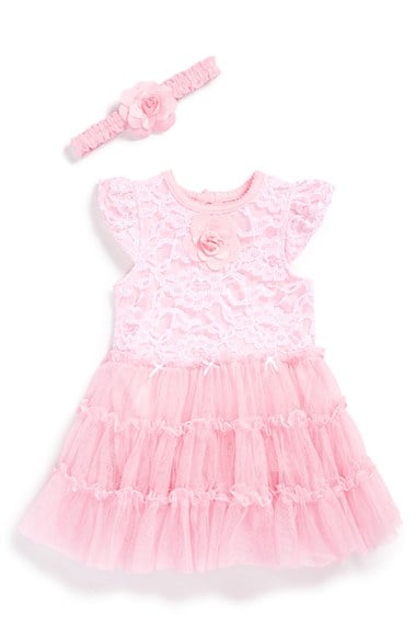 Little Me Lace Rosette Tutu Dress (Baby Girls) in Rose and White