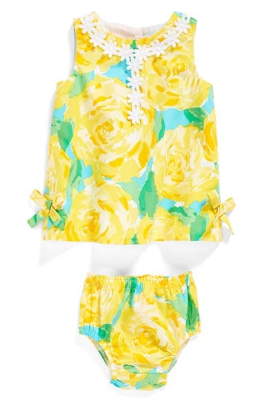 Lilly Pulitzer® 'Baby Lilly' Cotton Shift Dress & Bloomers (Baby Girls) in Sunglow Yellow