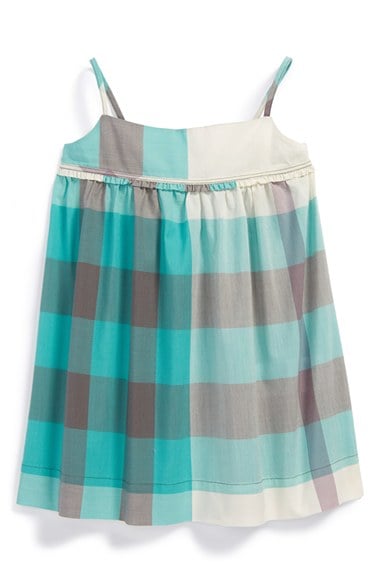 Burberry 'Magnolia' Check Print Cotton Sundress (Baby Girls) in Aqua Green