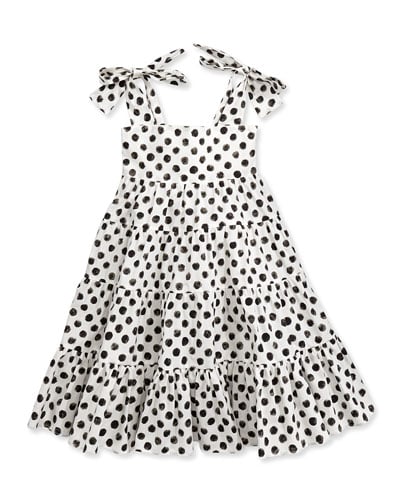 Dolce & Gabbana Polka-Dot-Print Poplin Dress, 3-24 Months in Black and White
