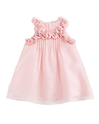 Charabia Sleeveless Pleated Shift Dress w/ Rosettes, Pink, Size 6-18 Months in Pink