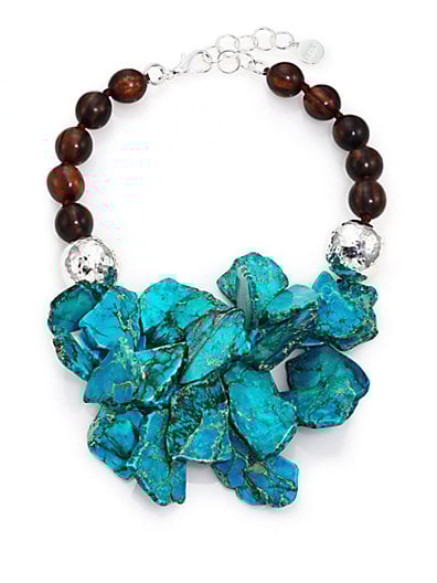 Nest Turquoise Jasper & Ebony Wood Cluster Beaded Statement Necklace in Turquoise