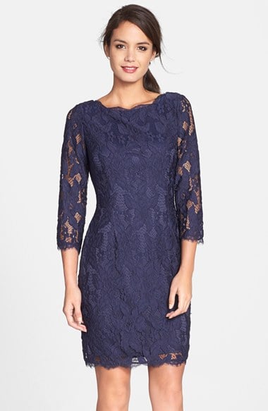 Adrianna Papell Lace Sheath Dress in Navy Blue