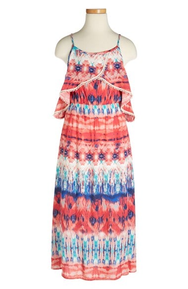 Zunie Tie Dye Ethnic Print Maxi Dress (Big Girls) in Coral
