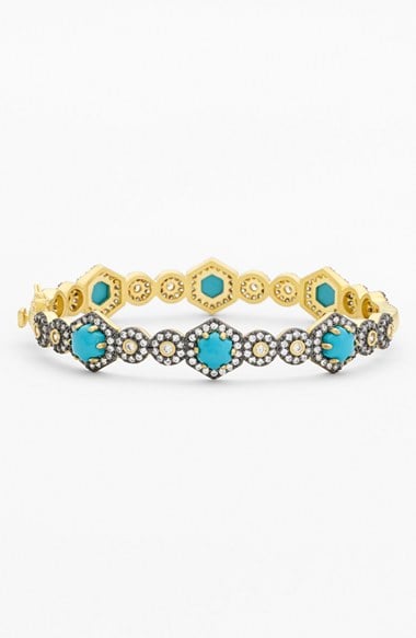 Freida Rothman 'Metropolitan' Stone Station Hinged Bangle in Gold, Gunmetal and Turquoise
