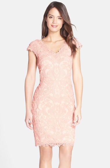 Tadashi Shoji Corded Lace Tulle Sheath Dress in Petal Bloom