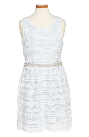 Monteau Couture Sleeveless Lace Dress (Big Girls) in Frozen Blue