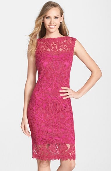 Tadashi Shoji Embroidered Tulle Illusion Sheath Dress in Rosette