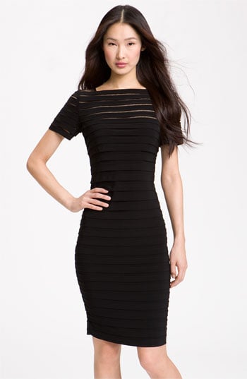 Adrianna Papell Illusion Bodice Pleated Jersey Sheath Dress in Black
