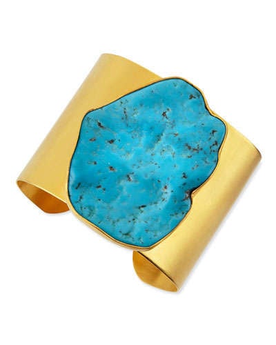 Dina Mackney 22k Plated Gold & Large Turquoise Cuff