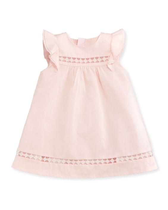 Chloe Woven Ruffle-Trim Shift Dress in Light Pink, Size 12M-3Y