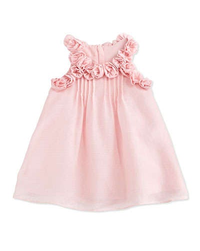 Charabia Sleeveless Pleated Shift Dress w/ Rosettes Pink, Size 6-18 Months