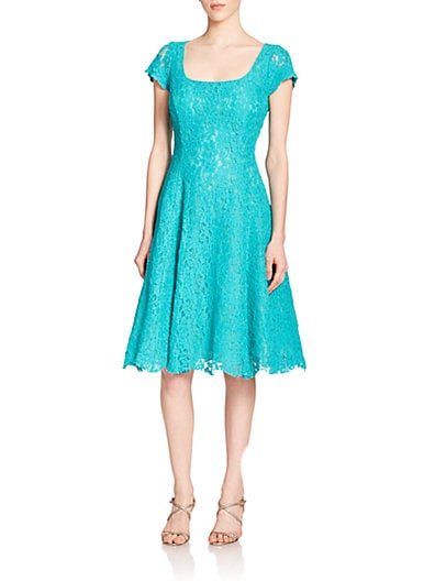 Kay Unger Floral Lace Fit-And-Flare Dress in Peacock floral lace dresses