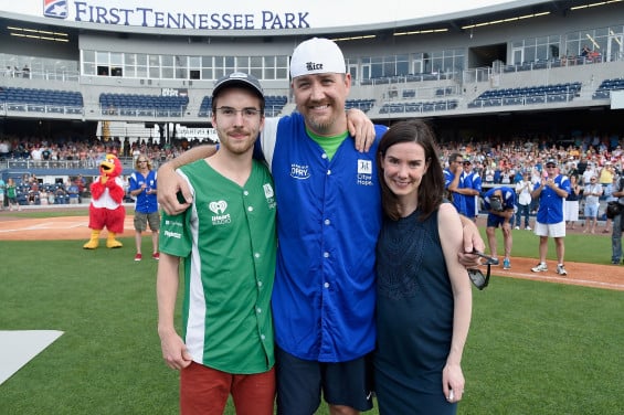 NASHVILLE, TN - JUNE 13: Jonas Baade, Stephen Bess and Erin Bess step up to strike out cancer at at City of Hope's 25th Annual Celebrity Softball Game at the new First Tennessee Park during CMA Music Festival in Nashville. (Photo by Rick Diamond/Getty Images for City Of Hope)