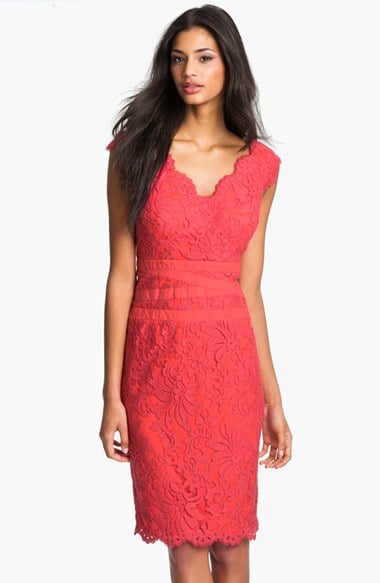 Tadashi Shoji Embroidered Lace Sheath Dress (Regular & Petite) in Cantaloupe