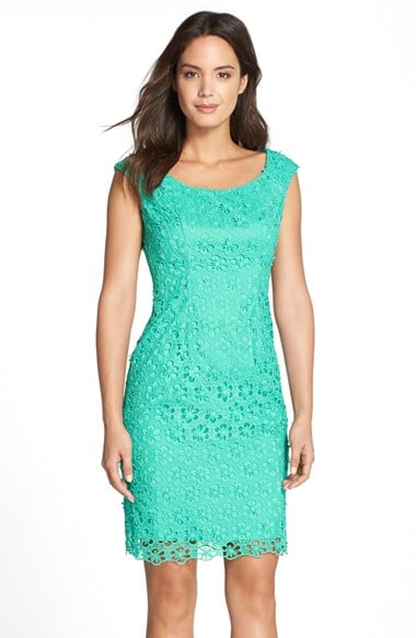Adrianna Papell Floral Lace Sheath Dress in Seafoam Green