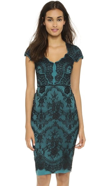 Catherine Deane Bethany Lace Fitted Dress in Black/Dark Pine