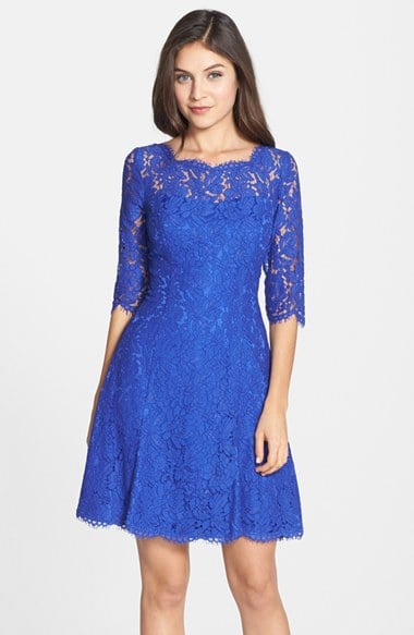 Eliza J Floral Lace Tulip Dress in Electric Blue