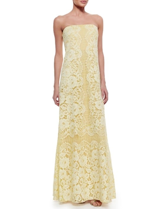 Erin Erin Fetherston Strapless Floral Lace Gown in Lemongrass