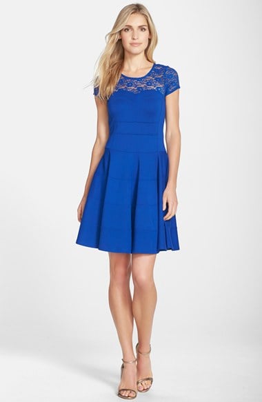 FELICITY & COCO Lace Yoke Fit & Flare Ponte Dress (Nordstrom Exclusive) in Cobalt Blue