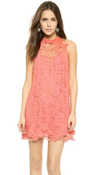 Free People Snowdrop Lace Trapeze Dress in Coral Combo