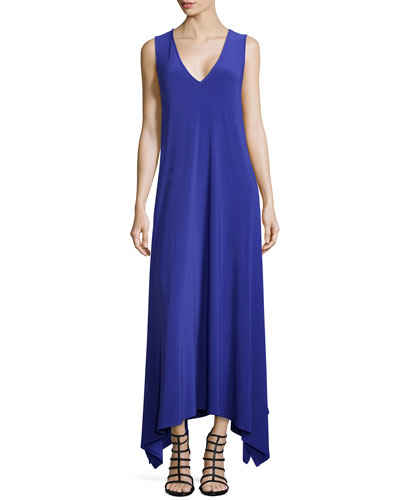 Natori V-Neck Sleeveless Jersey Dress in Ink