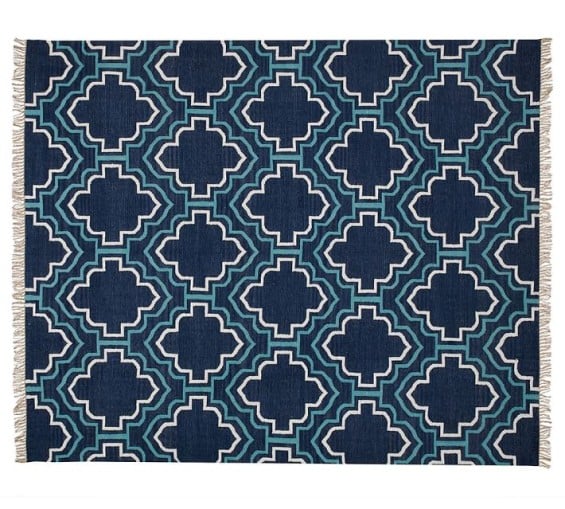 Pottery Barn BORDEN TILE RECYCLED YARN INDOOR:OUTDOOR RUG - INDIGO