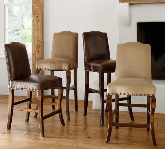 Pottery Barn CALAIS BARSTOOL (In ESPRESSO STAIN FRAME WITH LIGHT WHEAT EVERYDAYSUEDE™ UPHOLSTERY or ESPRESSO STAIN FRAME WITH ANTIQUE DARK BROWN LEATHER UPHOLSTERY)Pottery Barn CALAIS BARSTOOL (In ESPRESSO STAIN FRAME WITH LIGHT WHEAT EVERYDAYSUEDE™ UPHOLSTERY or ESPRESSO STAIN FRAME WITH ANTIQUE DARK BROWN LEATHER UPHOLSTERY)