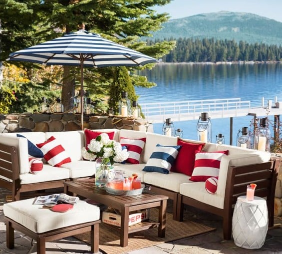 Pottery Barn ROUND MARKET UMBRELLA - STRIPE