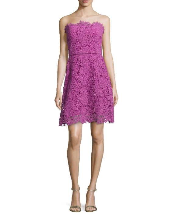 Monique Lhuillier Guipure Lace Strapless A-line Dress in Raspberry