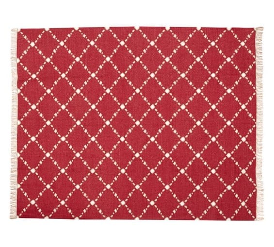 Pottery Barn DOT 'N DASH RECYCLED YARN INDOOR/OUTDOOR RUG - RED