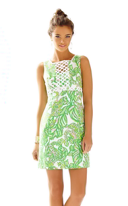 Lilly Pulitzer Rosie Square Neck Shift Dress in Resort White Seeing PInk Elephants