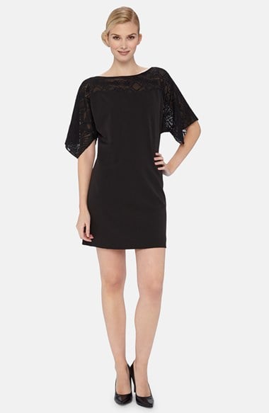 Tahari Lace & Crepe Shift Dress in Black